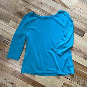 Talbots Light Teal Blue Jersey Knit 3/4 Sleeve Shirt